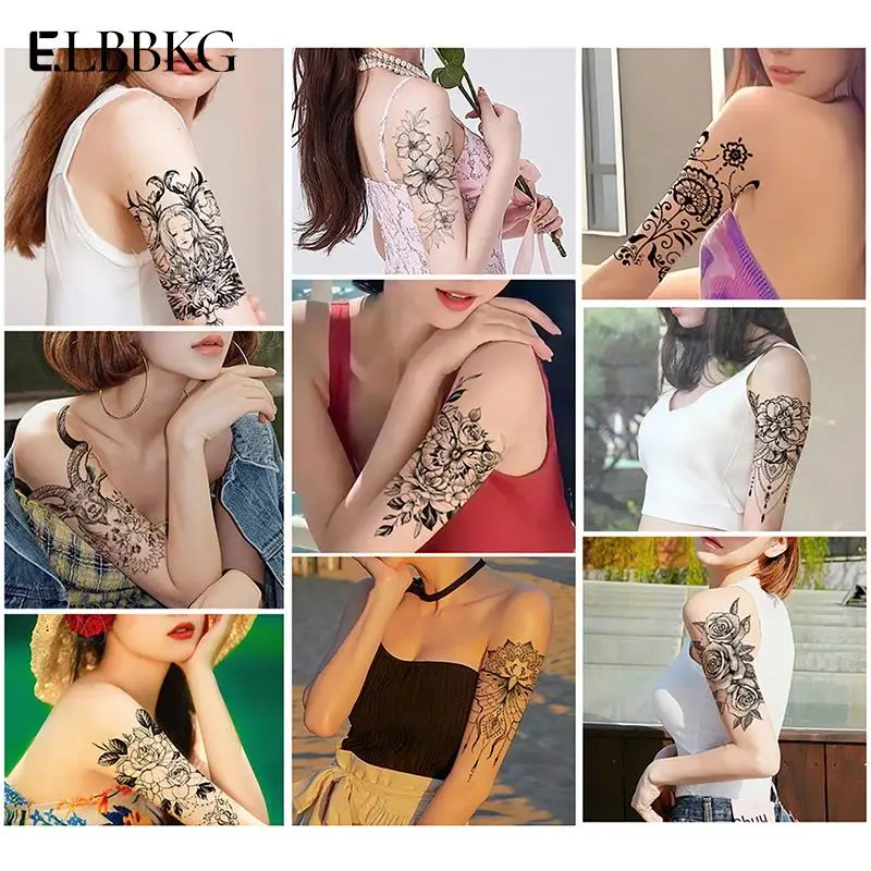 

Disposable Fake Tattoo Stickers Black White Vegan Flower Series Waterproof Sweatproof Temporary Tattoo