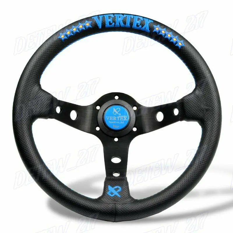 

330mm Vertex 1996 Leather Deep Dish Steering Wheel Blue Stitch For OMP MOMO Rac