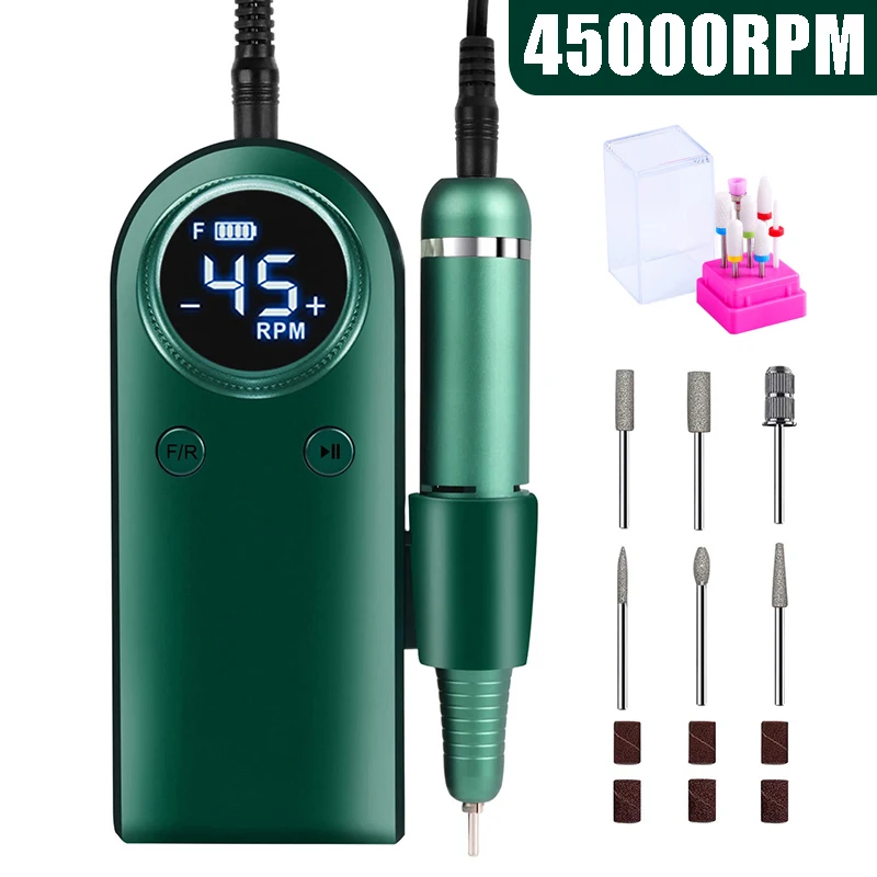 

45000RPM Electric Nail Drill Machine Rechargeable Manicure Machine With LCD Display Portable Cordless Drill Set Nail Art Tools