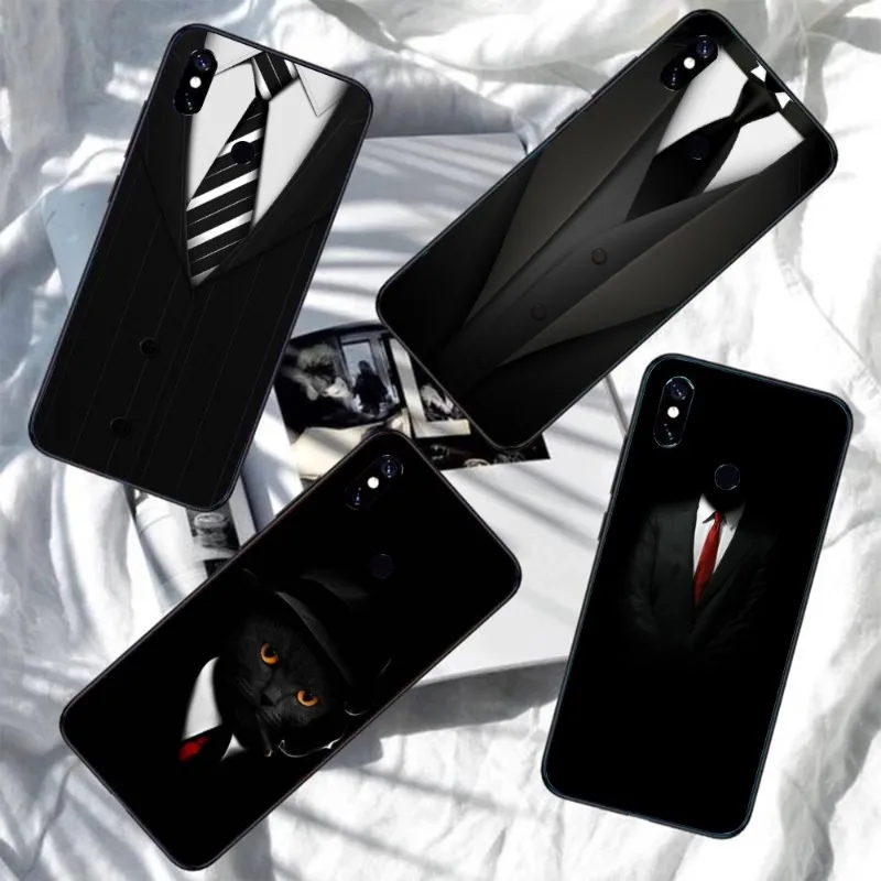 Man Suit Shirt Tie Phone Case For Xiaomi Redmi Note 11 10 9T 8 7 Pro Redmi 10 9 9A 9C 8 Soft Black Phone Cover