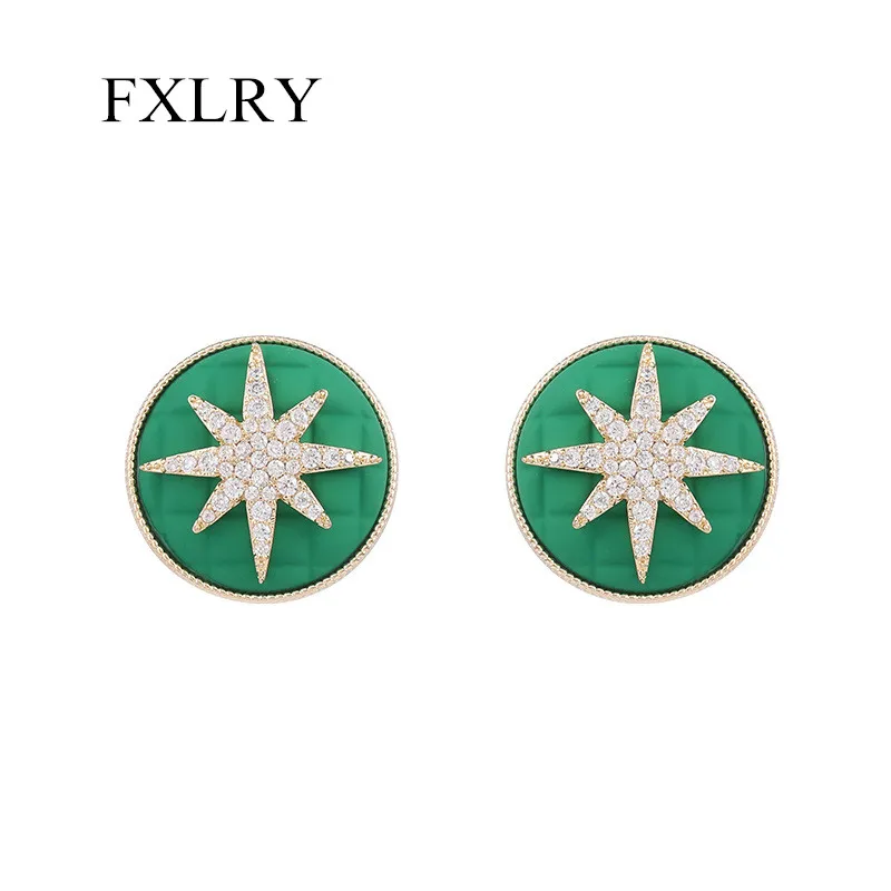 

FXLRY High Quality Cubic Zirconia South Korea Fashion Simple Eight Star Earrings For Women Wedding Jewelry