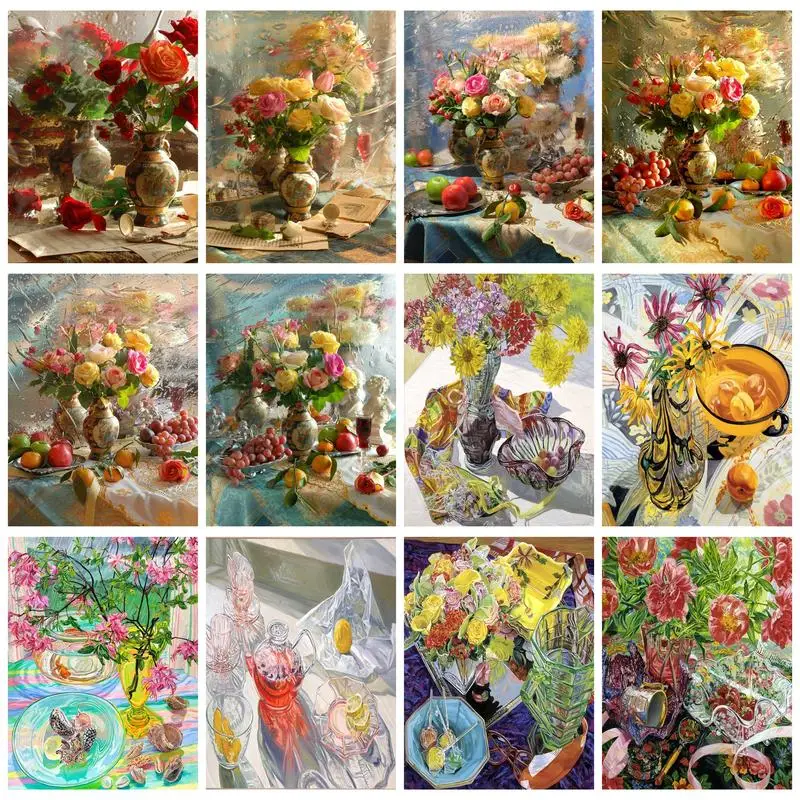 

RUOPOTY Modern Painting By Numbers Gift Flowers And Fruit Artwork For Adults Drawing By Numbers Home Decors On Canvas Kill Time