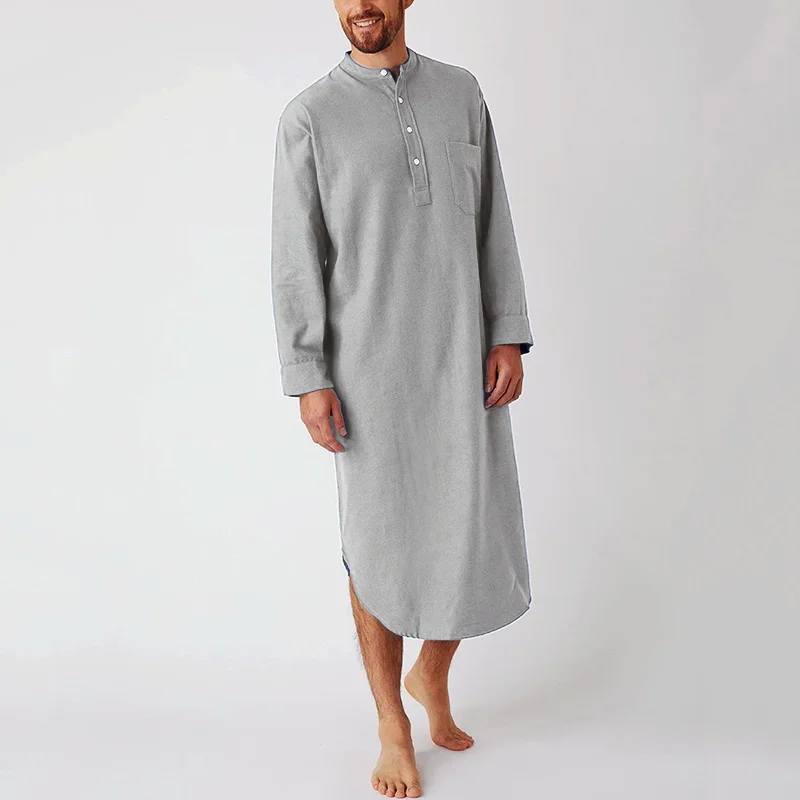 

Cotton Men's Slp Robes Solid Color Long Slve Nightgown O Neck Leisure Mens Bathrobes Comfort 2023 Homewear Plus Size