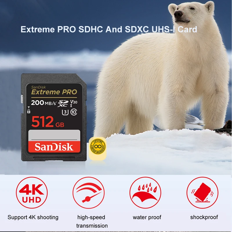 Original New SanDisk Extreme PRO SD Card 64GB 128GB 256GB 200MB/s Carte SD SDXC Class10 C10 U3 V30 4K UHD For Camera SD Card 32G images - 6