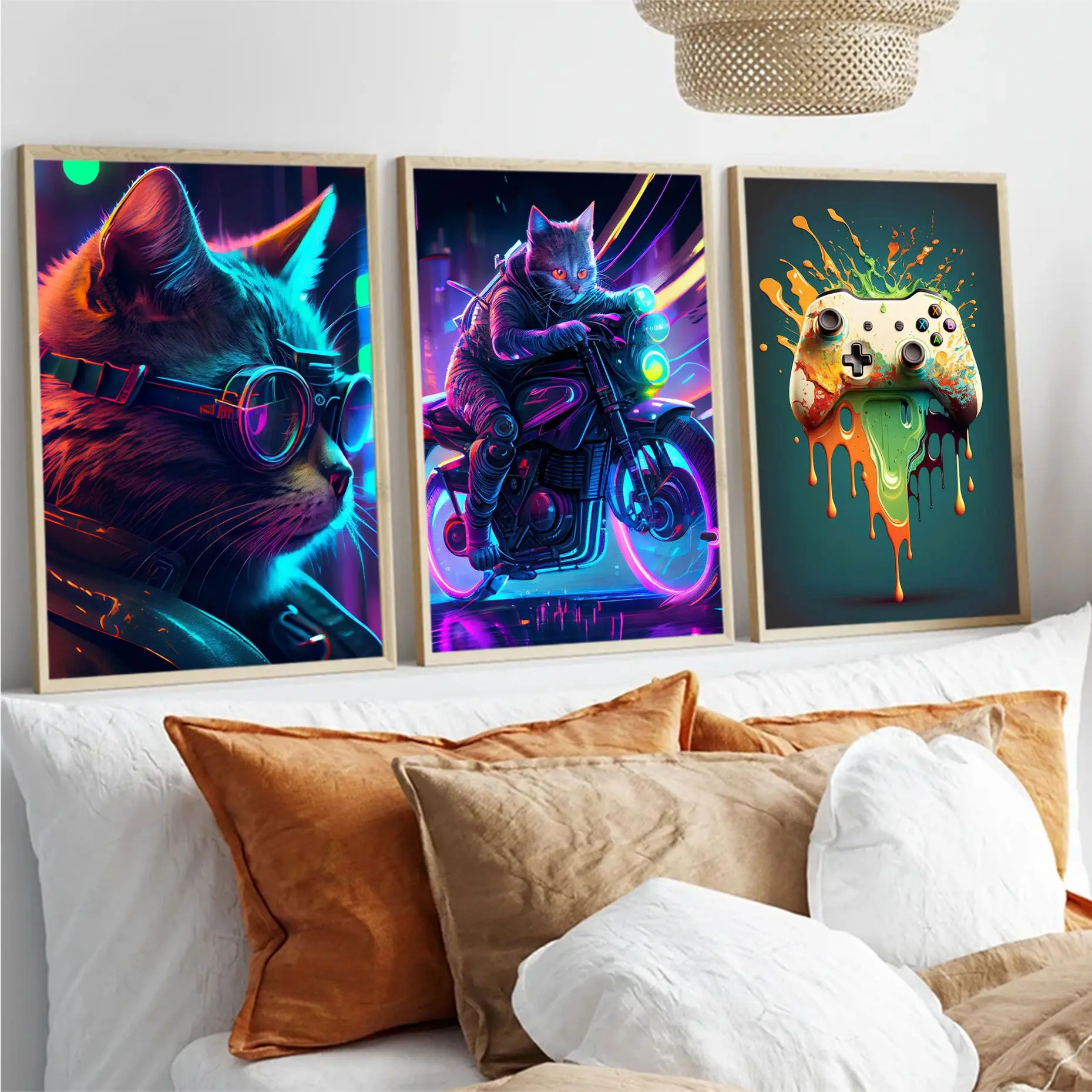 

80s Colorful Punk Neon Gamer Controller Cool Gaming Posters Waterproof Paper Sticker Coffee House Bar Stickers Wall Painting