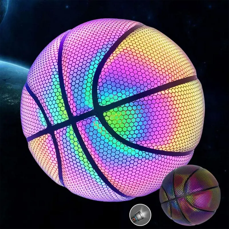 

Reflective Basketball Ball Wear-Resistant Luminous Night Light Ball Basketball Glowing Basketball Ball With Bag Air Pump