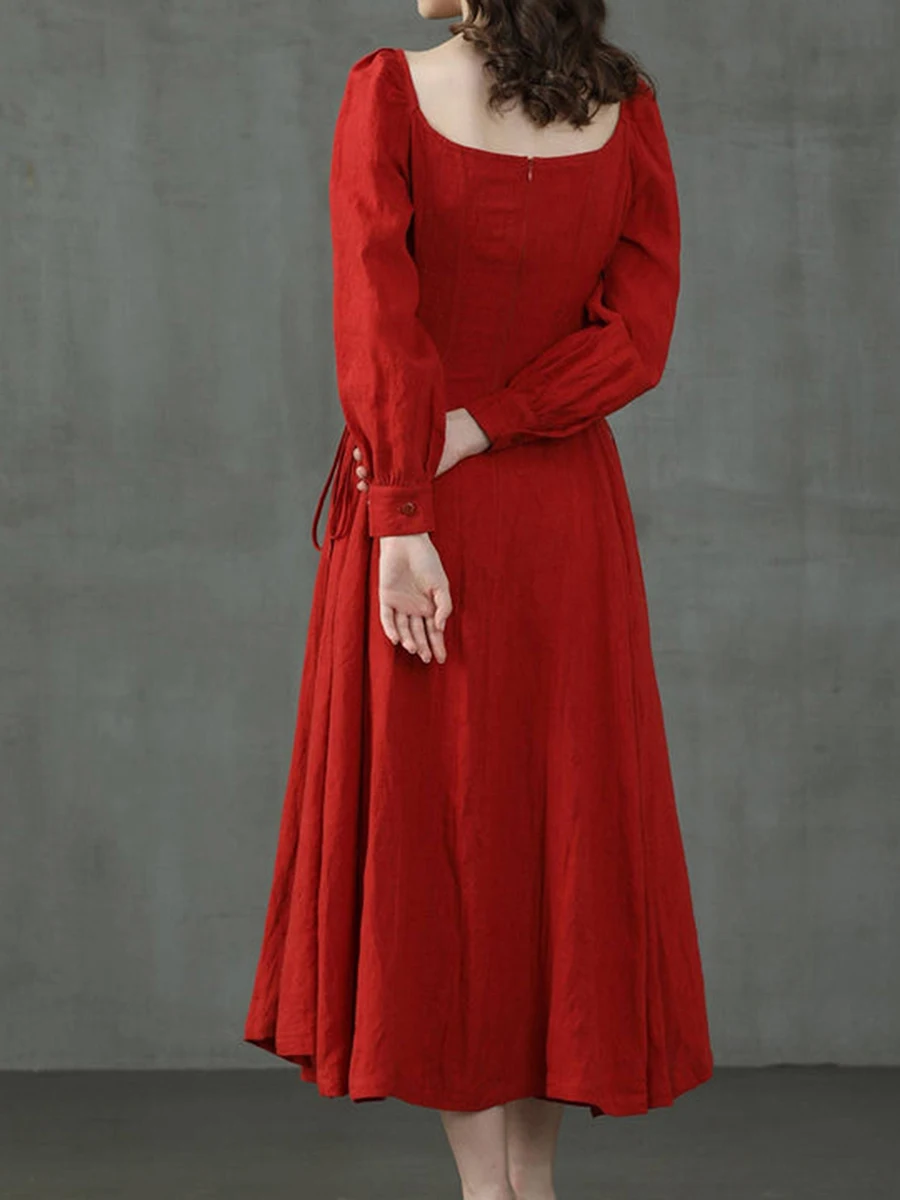 ZJLJAYCHOU женское платье с квадратным вырезом длинным рукавом высокой талией