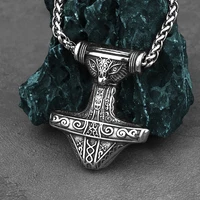 316l stainless steel vintage viking thor mjolnir wolf eye necklace men biker street amulet pendant necklace jewelry wholesale