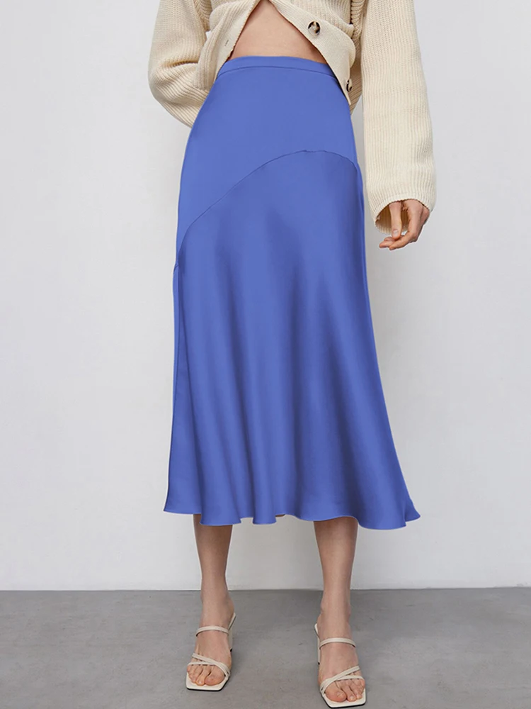 

Sumuyoo Silky Women Skirt Chic Trumpet Skirts Satin Summer High Waist Drape Midi Skirt Office Ladies Elegant Mermaid Skirts