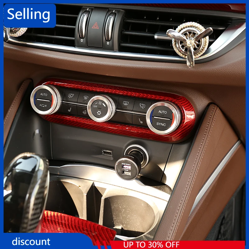 

Красная рамка из натурального углеродного волокна для регулировки кондиционера, отделка для Alfa Romeo Giulia Stelvio 2017-2020, автомобильные аксессуары ...