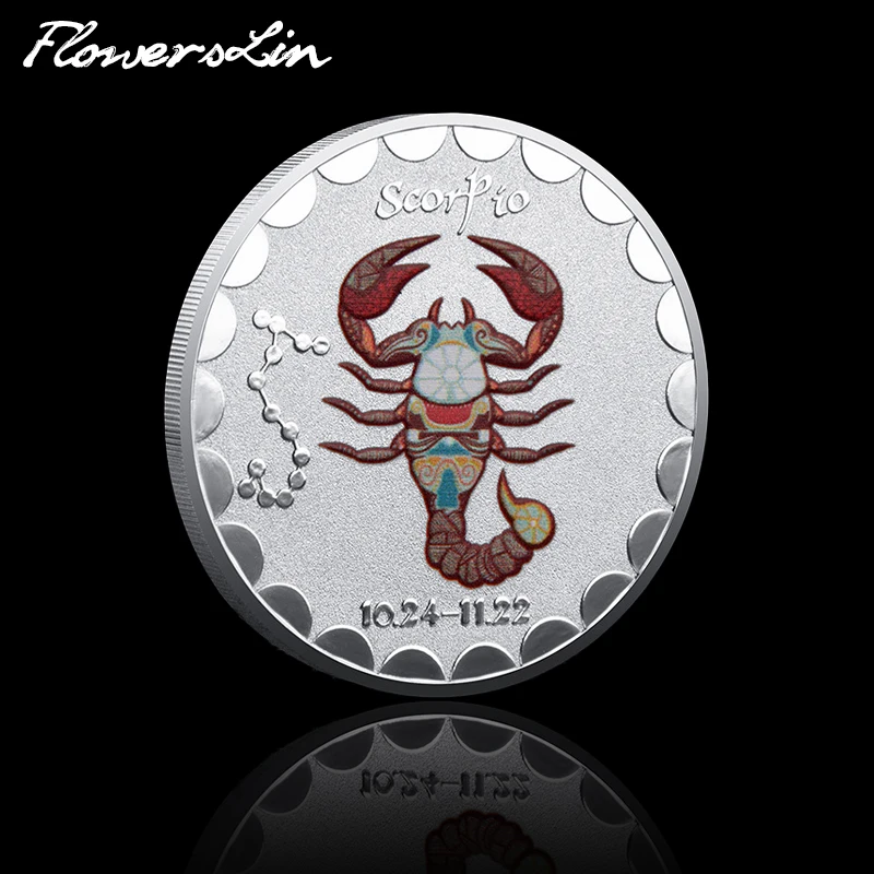 

Scorpio Commemorative Coin Destiny Twelve Constellation Date 10.24-11.22 Silver Lucky Coin Metal Badge Collect Birthday Gift
