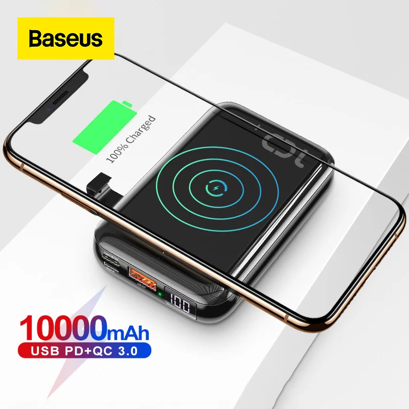 

Baseus 10000mAh Qi Wireless Charger Power Bank USB PD Fast Charging Powerbank Portable External Battery Charger For Phone