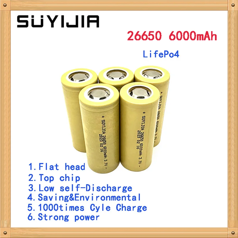 

SUYIJIA 100% Original 26650 Battery 3.7V 6000mAh Large Capacity 60A 26650A Li-ion Rechargeable Battery for LED Flashlight