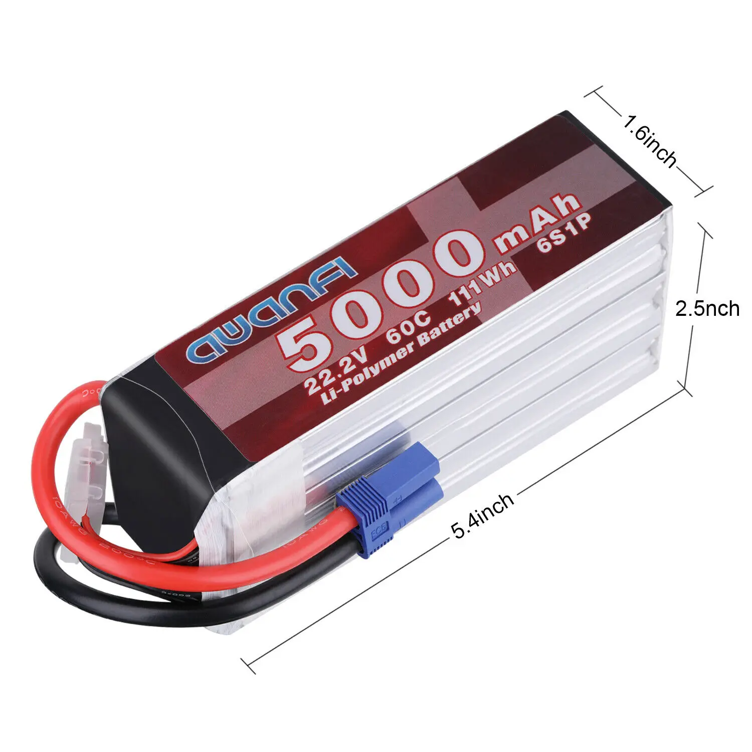 

AWANFI 2Pcs 5000mAh 22.2V 6S LiPo Battery 60C EC5 for RC Car Truck Helicopter FPV Drone