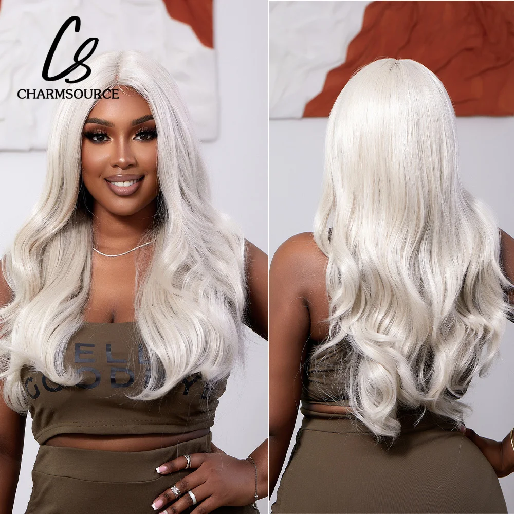 

CharmSource Blonde Platinum Lace Front Wigs Long Natural Wavy Hair for Black White Women Daily Party Cosplay Synthetic Wig