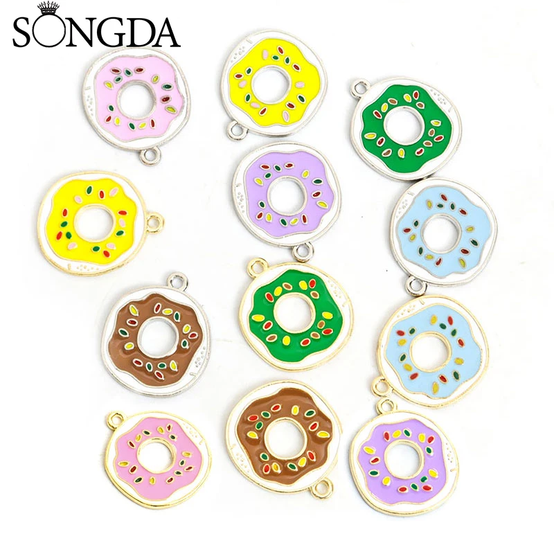 

10pcs Cute Donut Charms for Jewelry Making Enamel Alloy Pendants Earrings Keychain Funny Food Accessories Handmade Findings Gift