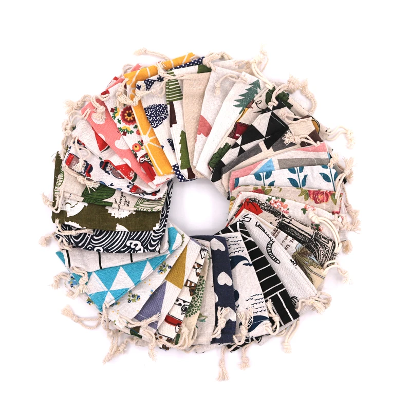 9*12 см 50 шт. синие хлопковые льняные сумки с завязками для рыбы джутовые пакеты