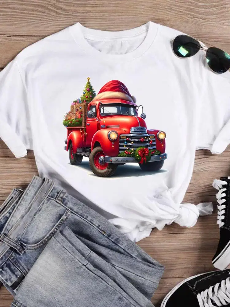 Женская футболка с акварельным принтом надписью Merry Christmas