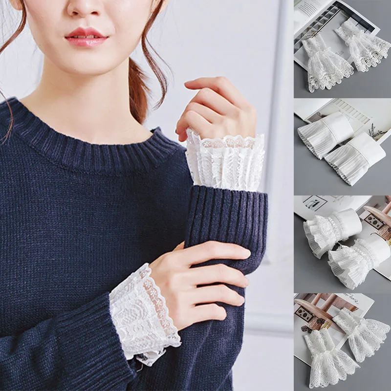 

Female Ruffles Elbow Sleeve Cuff Fake Sleeve Arm Cover Fake Flare Sleeves Wrist Warmers Sweater Lace Cutout Scar Cover Gloves