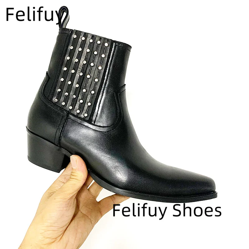 Ботинки челси с шипами мужские черные ботильоны роскошные дизайнерские ботинки
