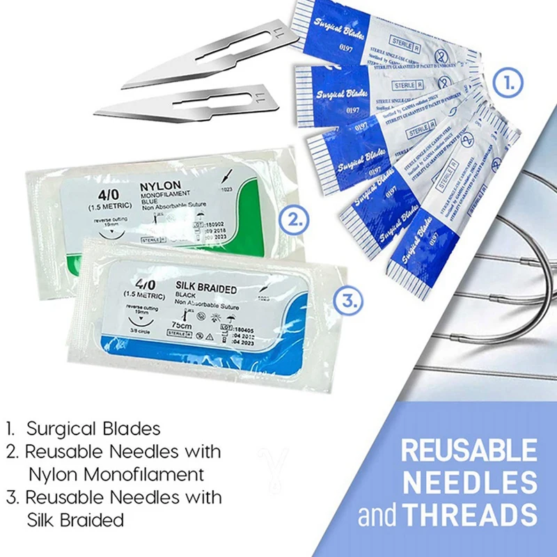 

NEW-2X Suture Kit,Stainless Steel Training Instruments With Scalpel Blades For Veterinarian,Biology And Dissection Lab