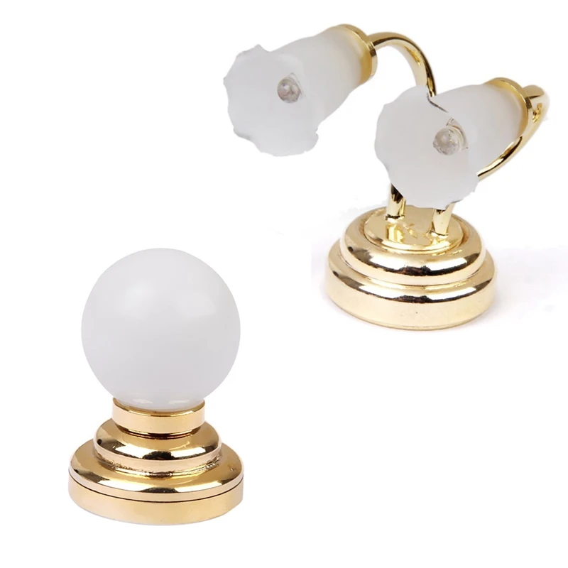 

2 Pcs 1:12 Doll House Miniature LED Mini Double Headed Wall Lamp Light Gold & White