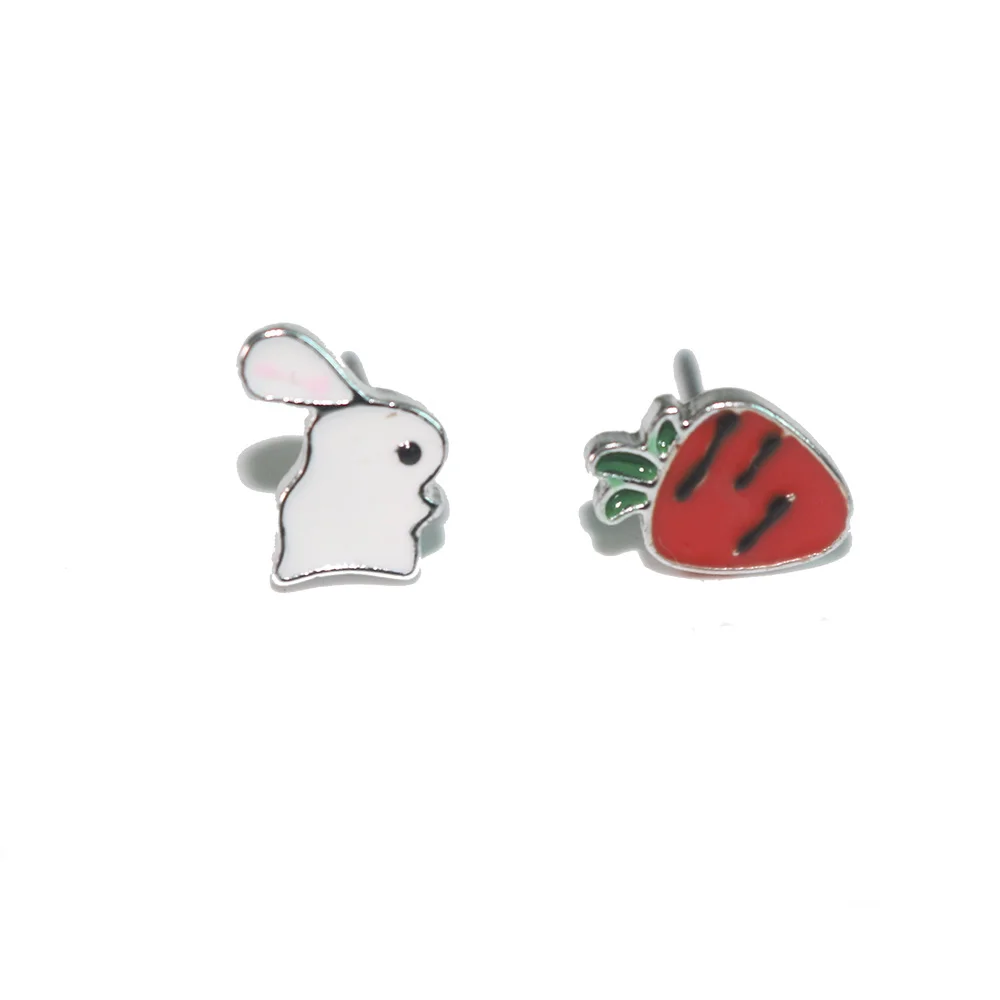 

Cute Animal Bunny Rabbit Carrot Stud Earrings for Women Enamel Rabbit Mushroom Asymmetry Creative Cartoon Ear Jewelry for Child