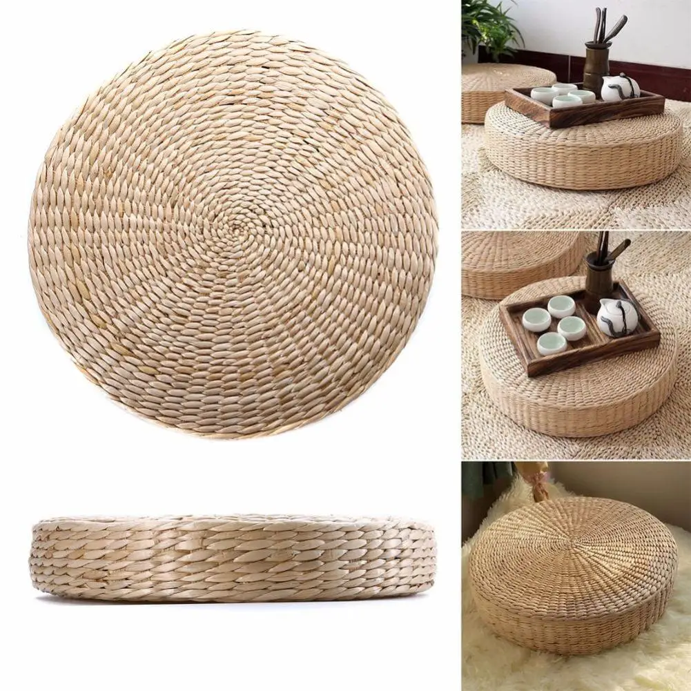 

Floor Pillow Eco-Friendly Round Straw Cushion Hand Woven Tatami Floor Mat Yoga Tea Ceremony Meditation Pad