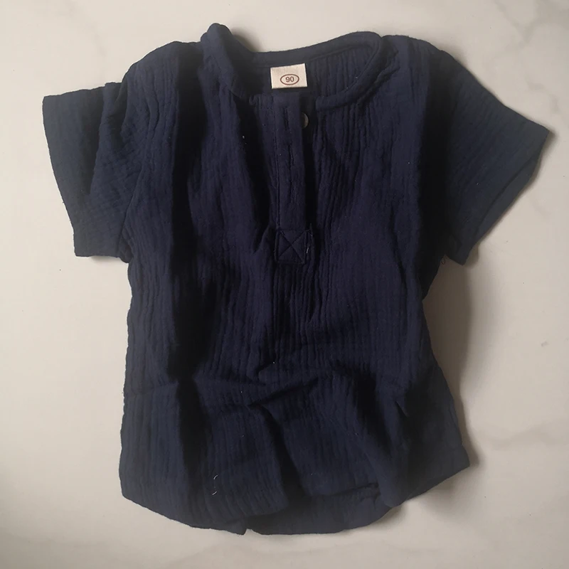 Футболка для мальчиков льняной дышащий топ с коротким рукавом однотонная