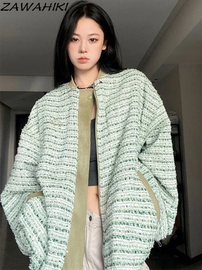 

American Retro Jackets Fashion Reversible Coat Hip Hop Loose Jacket Basebal Jackets Zip-up O-neck Collar Casual Outerwear