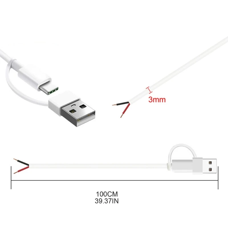 Y6U6 USB Type C 2-контактный провод кабель сделай сам 5 В 2 А черный USB-питание с