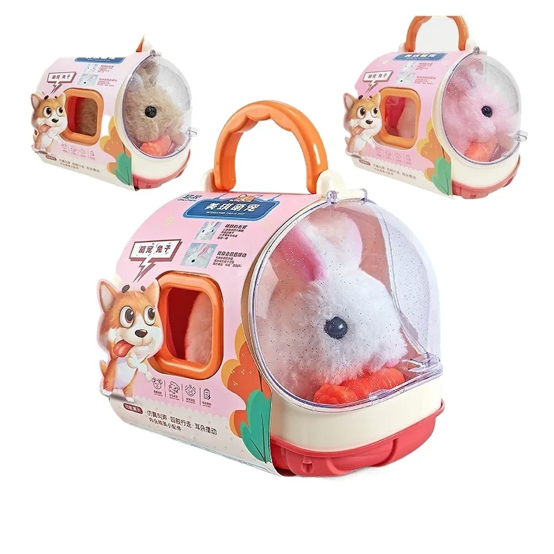 Gedo Children's Bunny Plush Toy Girl's Electric Simulation Doll Walking Can Call White Rabbit Doll Pet Basket Gift