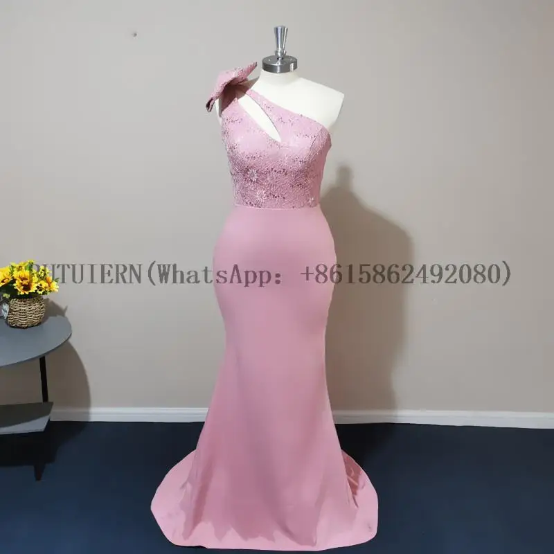 

Long Mermaid Evening Dress With Bow Lace Top One Shoulder Backless Prom Wedding Party Gowns Custom Made Robe De Soiree