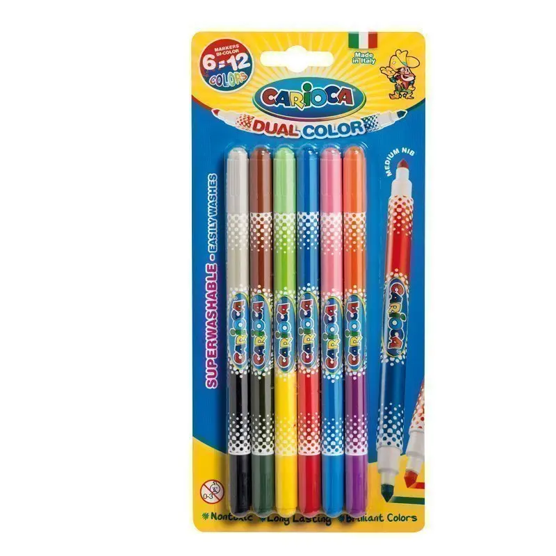 Фломастеры двусторонние Carioca &quotBi-Color&quot 12цв. 6шт. двуцветные смываемые блистер