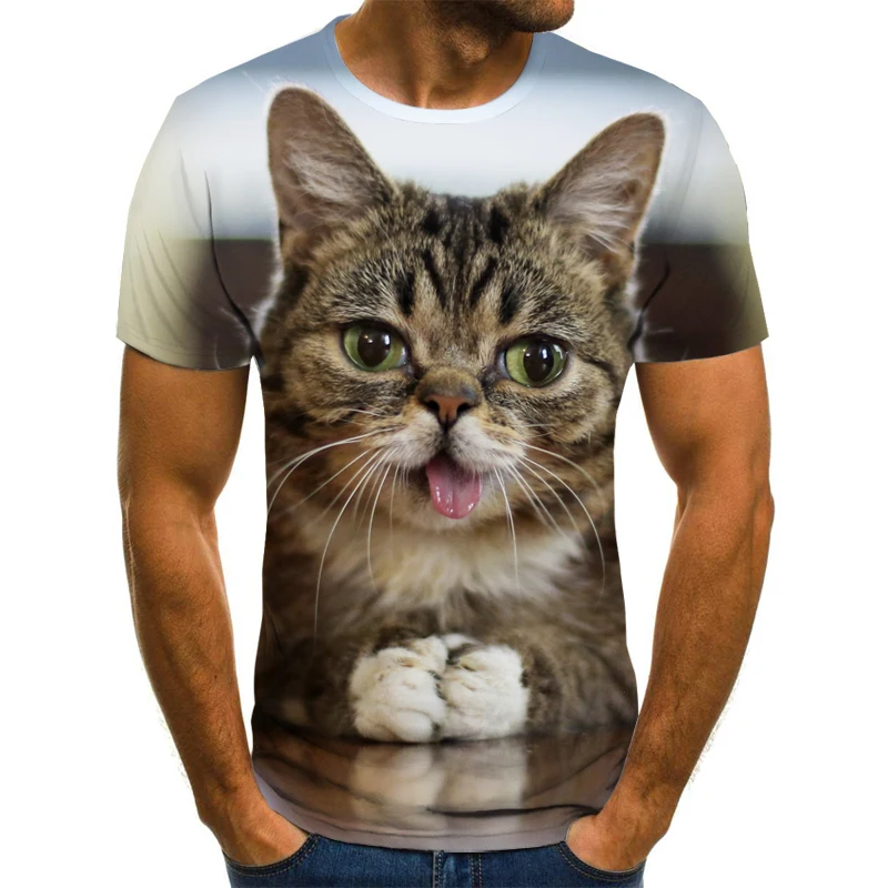 

Summer Men Ladies 3D Cat Print T-Shirt Casual Style O Neck Quick Dry Short Sleeve Street Top