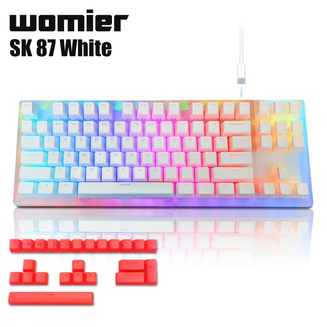 Механическая клавиатура Womeir SK87 Hotswap TKL 80% раскладная с белыми клавишами пудинга