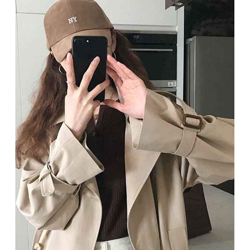 Длинный плащ цвета хаки женский новинка 2025 весна-осень корейское шикарное пальто