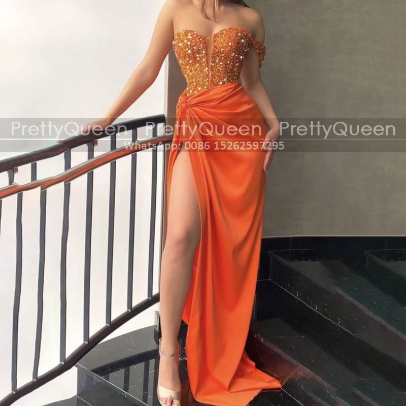 

Женское длинное платье-футляр без бретелек, оранжевого цвета