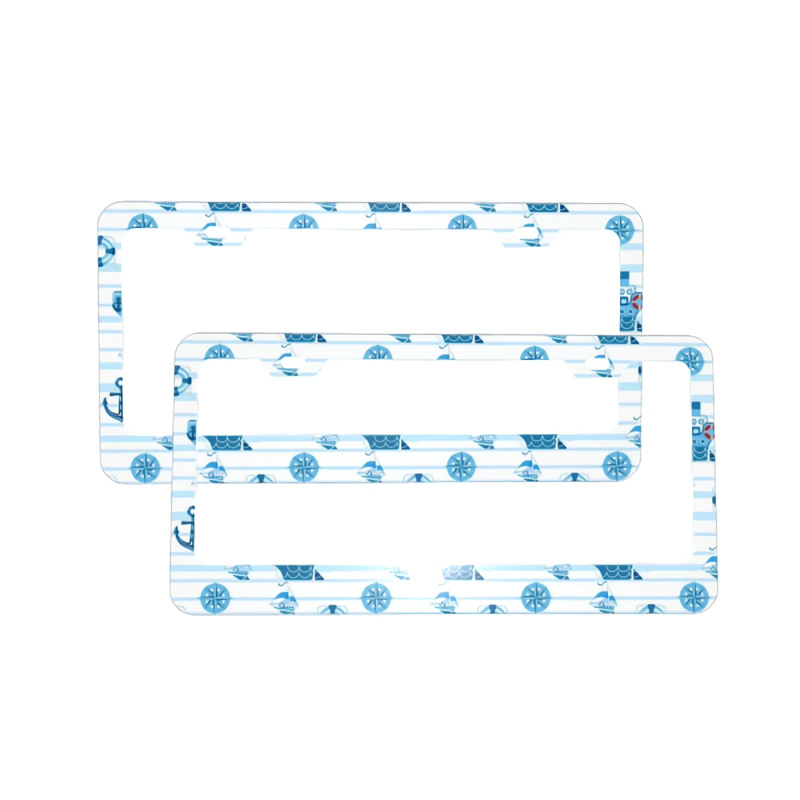 

2 PCS License Plate Frame Nautical Striped Ships Car Tag Cover Aluminum Holder Auto Car for Us Standard 2 Hole and Screws