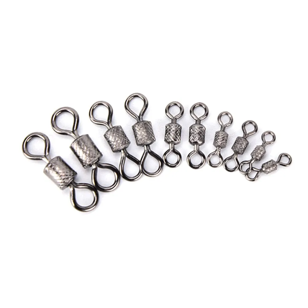 

50pcs Fishing Swivels Knurling Connector Ball Bearing Swivel With Safety Snap Solid Rolling Rings Fishhooks Accessories
