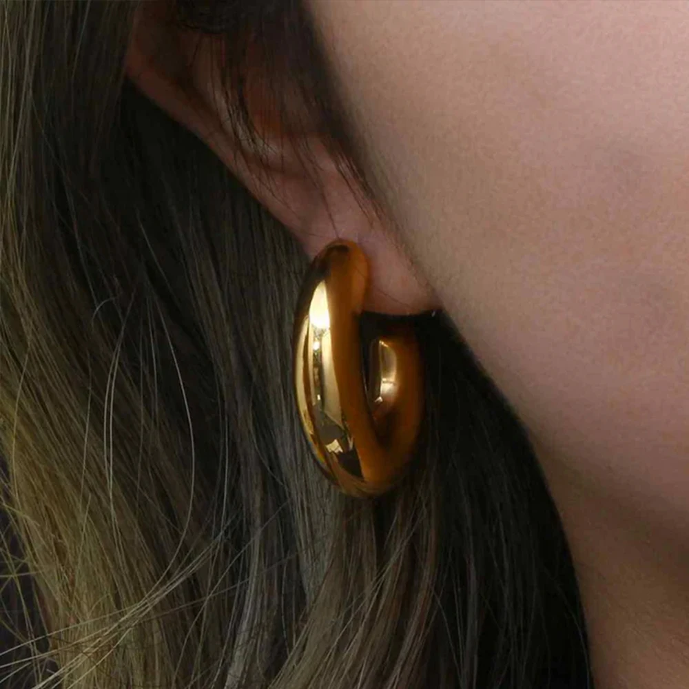 Badu серьги-кольца из нержавеющей стали золотого цвета смелые C-образной формы для