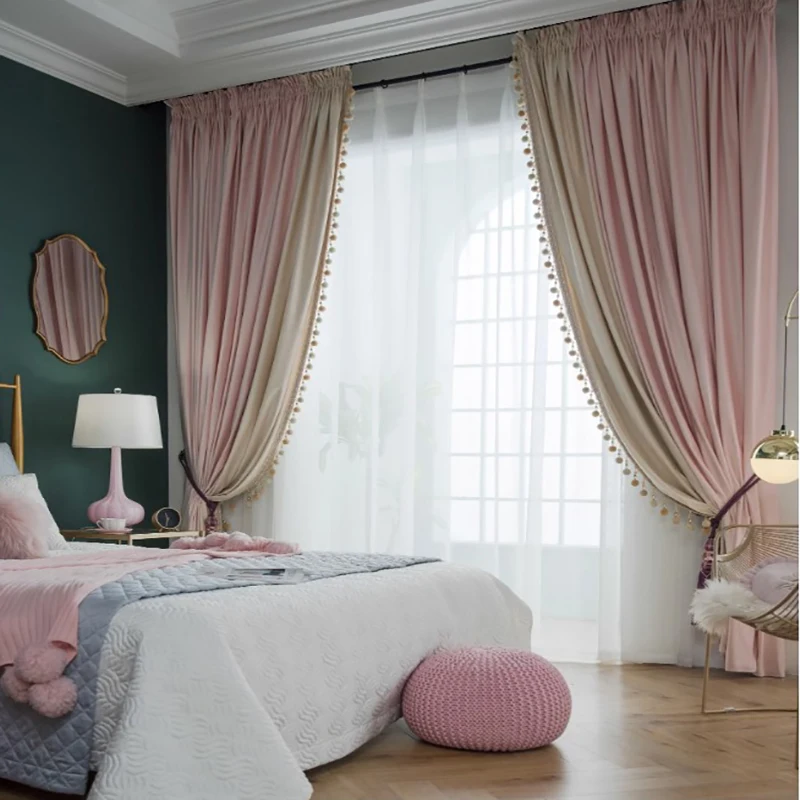 

Pink Modern Princess Style European Style Blackout High-end Luxury Curtains for Living Dining Room Bedroom