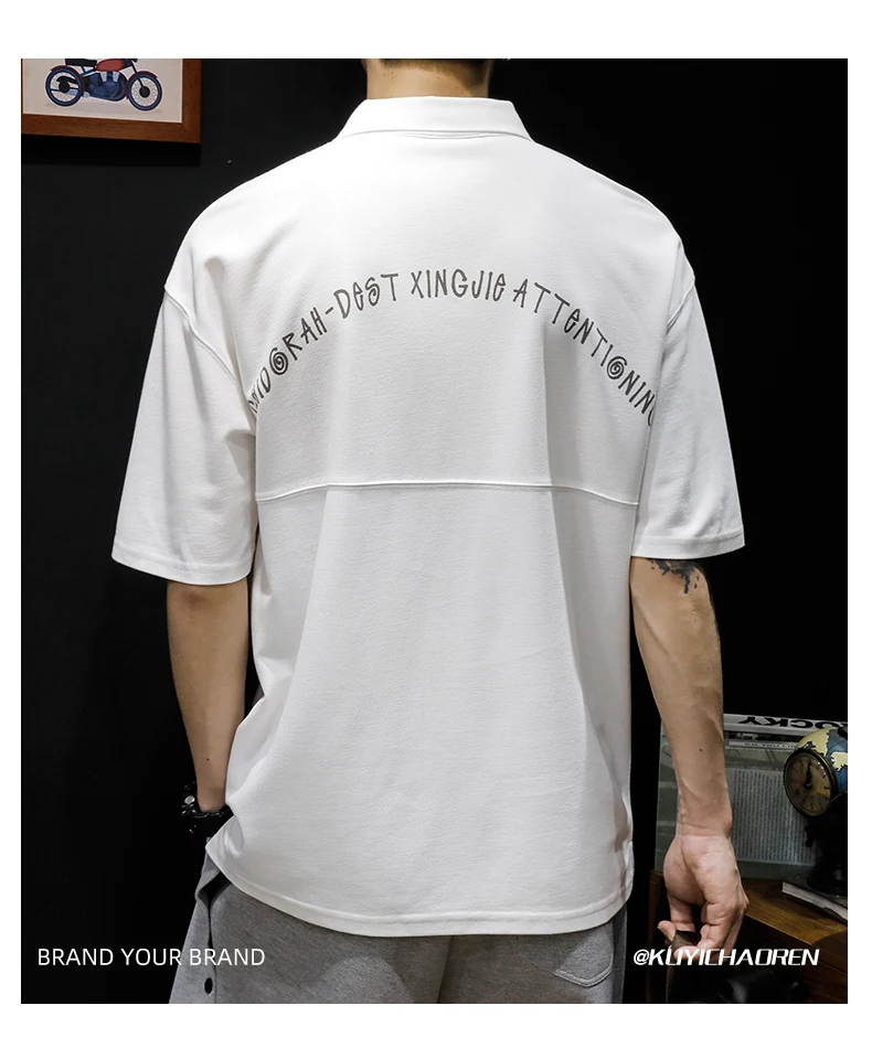 

M6264 polo shirt men's t-shirt short-sleeved tide brand men's loose men's lapel collar drop shoulder half sleeves