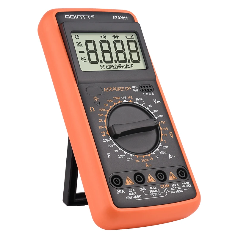 

Professional Multimeter Digital Voltage Current Meter DT9205P AC DC 1000V 20A hFE Ohm Capacitance Continuity Diode Tester