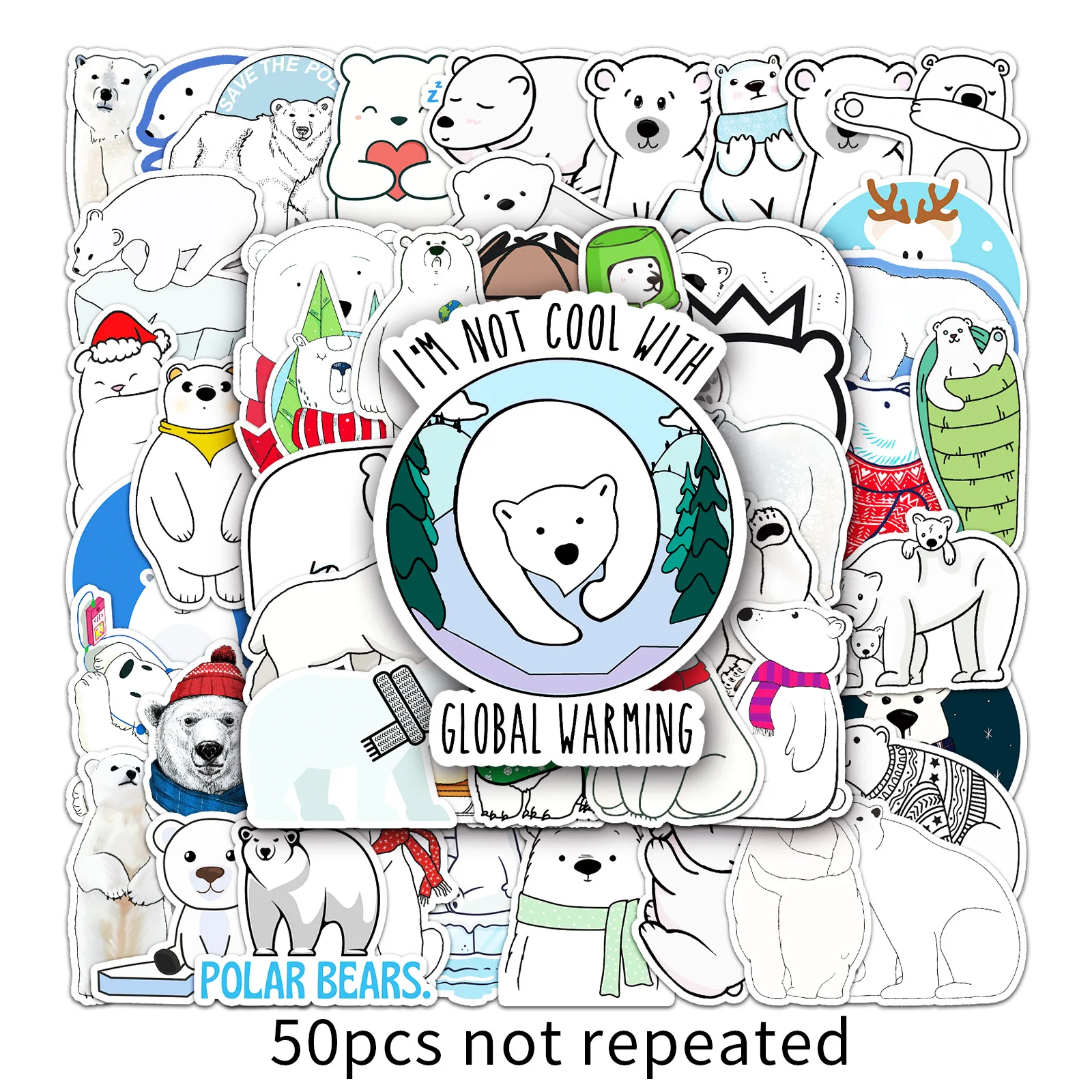 

10/50PCS Cute Polar Bear Stickers Animal Cartoon Vinyl Waterproof Decals Laptop Phone Luggage Skateboard for Toys Birthday Gifts