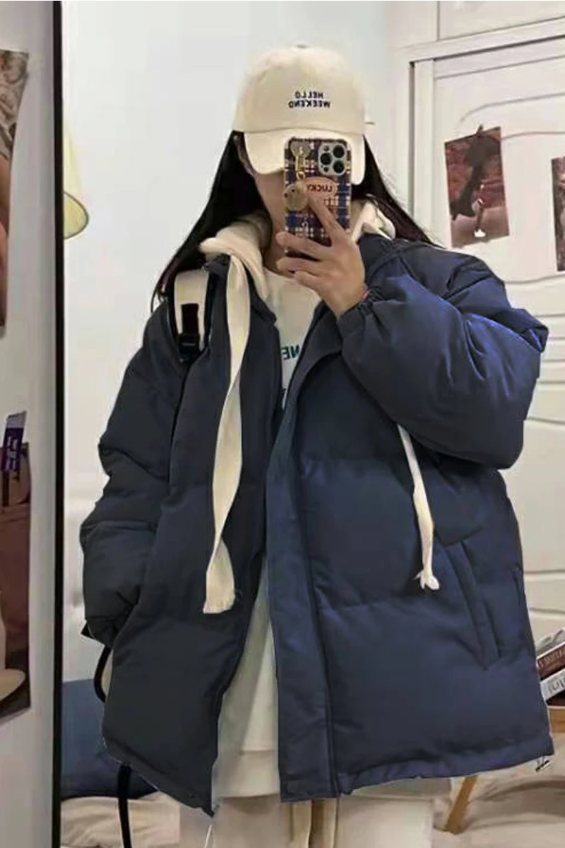 Winter Jacket Sustans Women Parkas 2022 New Fashion Snowsuit Korean Loose Coats Long Sleeves Hooded Large Size Bread Clothes