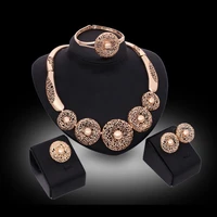 women chunky gold color pendant design necklace bracelet ring earring jewelry set