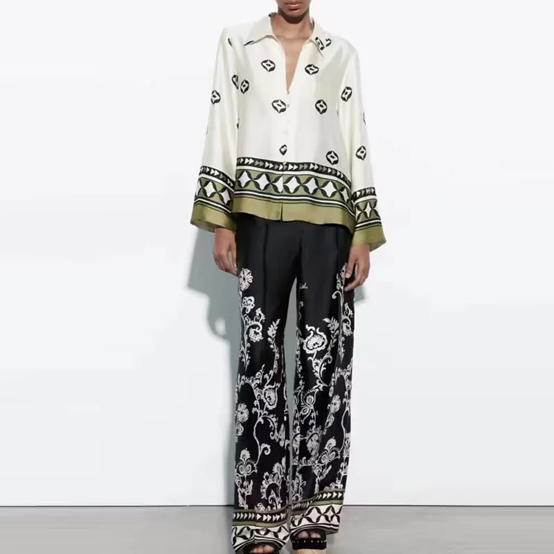 

Woman 2 Piece Shirts Top + Pants Sets 2023 New Fashion Print Women Suit Casual Elegant Two Pieces Set Womens Outfits