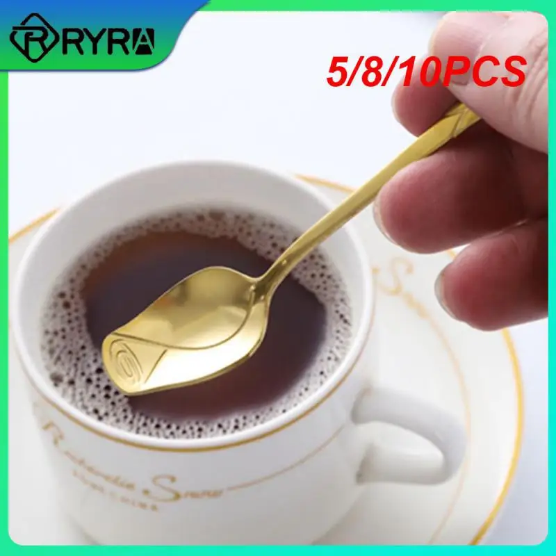 

5/8/10PCS Coffee Stirring Spoon Dinnerware Silver Gold Spoon Cute Long Handle Spoon Tableware Stainless Steel Spoon Kitchen Tool
