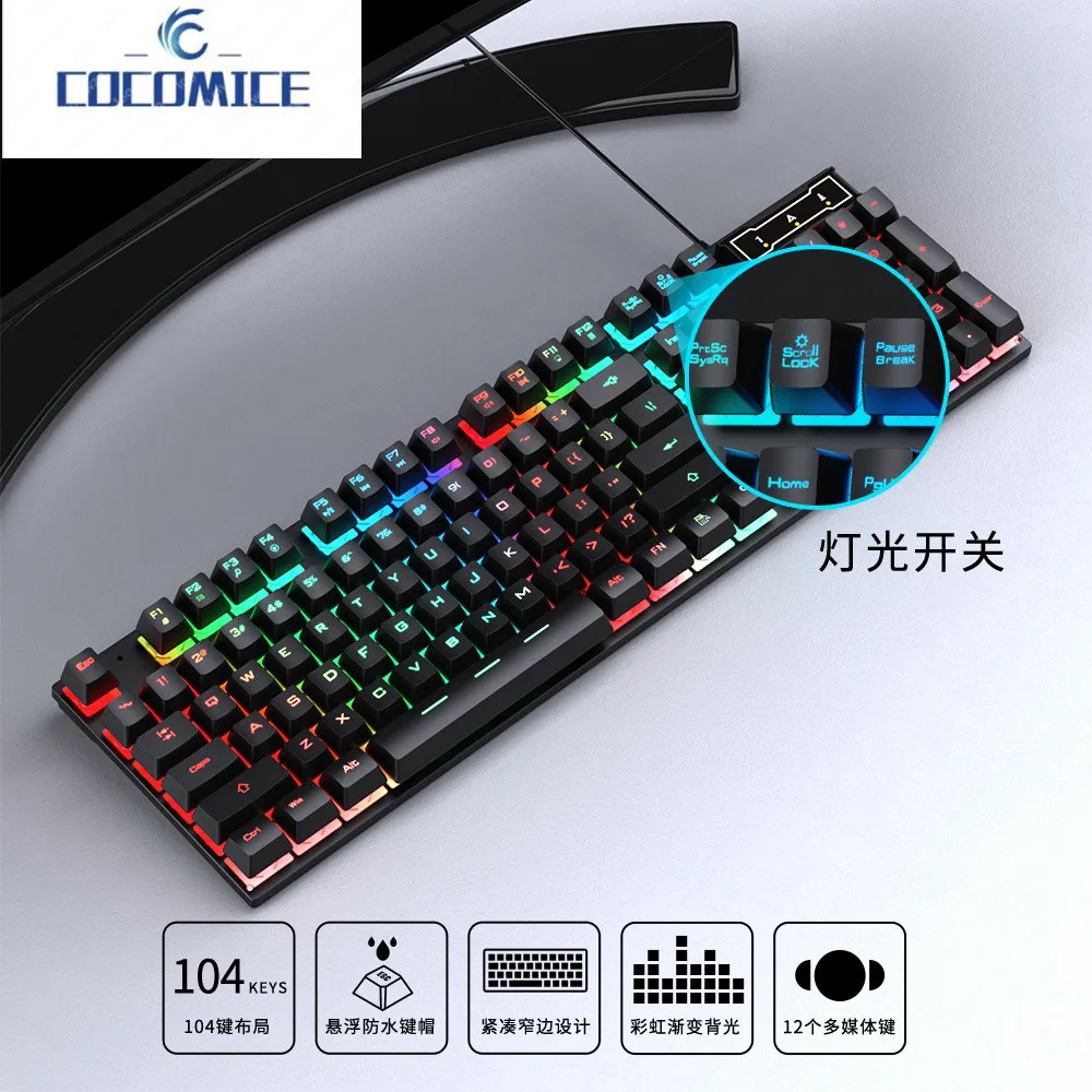 

Gaming keyboard Gamer keyboard with backlight USB 104 Rubber keycaps RGB Wired Ergonomic keyboard For PC laptop